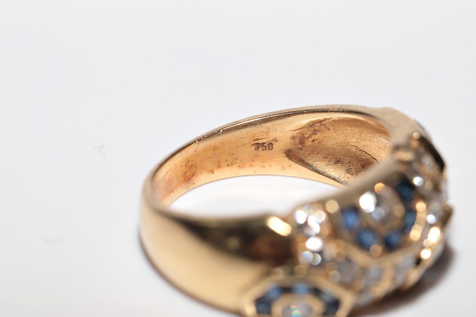 Vintage Circa 1980er Jahre 18k Gold Natürlicher Diamant und Saphir Dekorierter Ring im Angebot 9