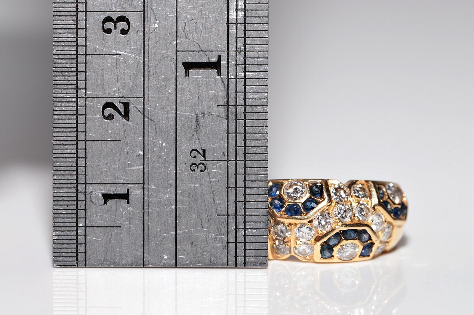 Vintage Circa 1980er Jahre 18k Gold Natürlicher Diamant und Saphir Dekorierter Ring im Angebot 10
