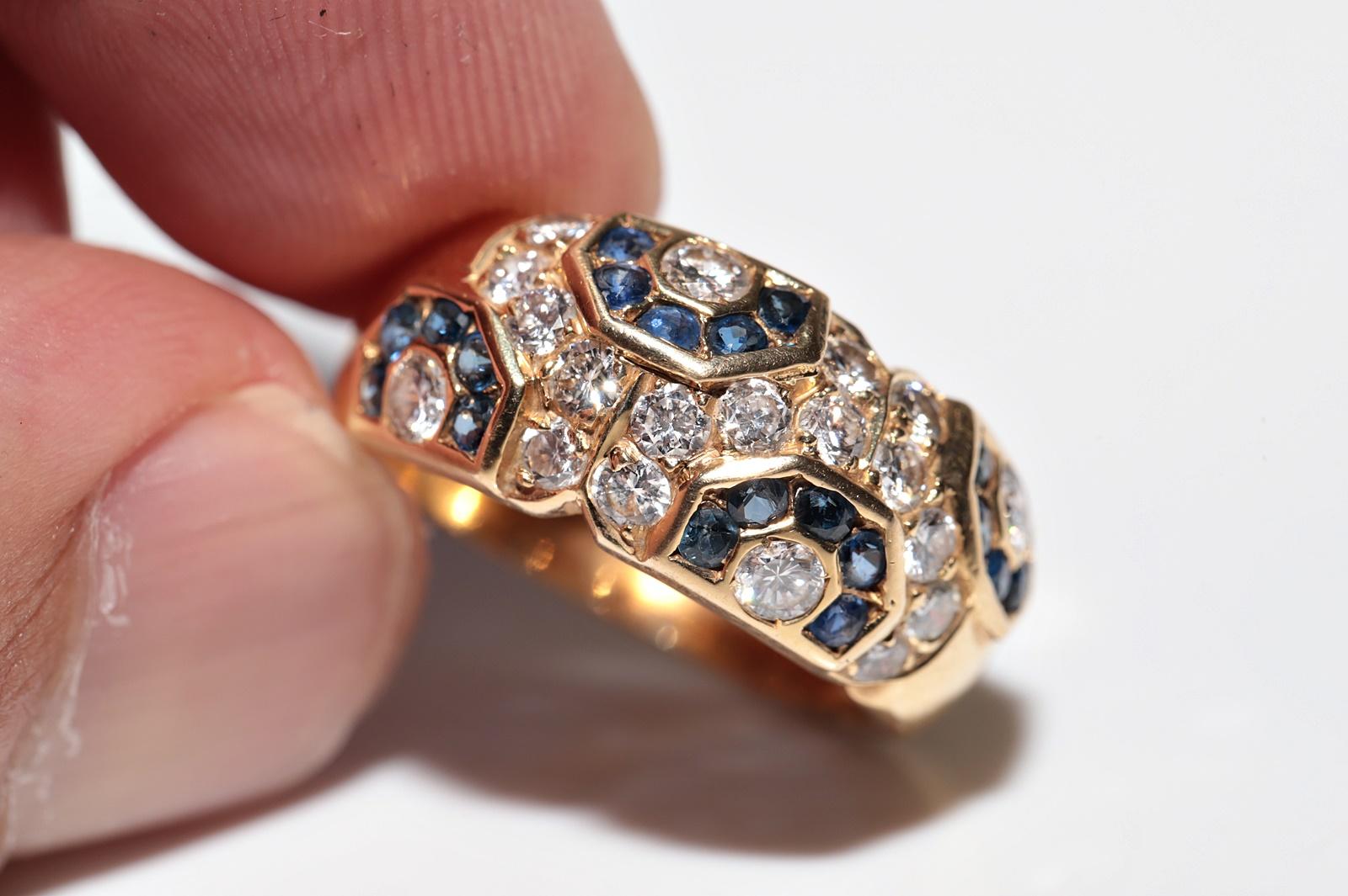 Vintage Circa 1980er Jahre 18k Gold Natürlicher Diamant und Saphir Dekorierter Ring im Angebot 12