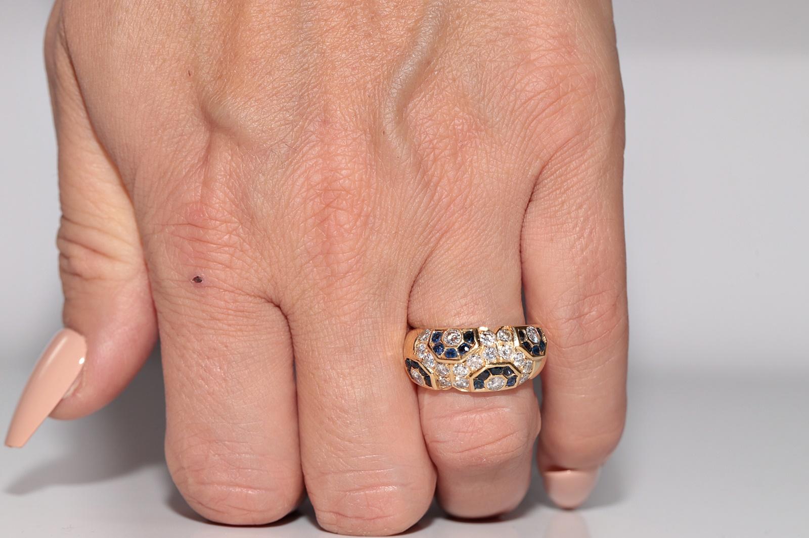 Vintage Circa 1980er Jahre 18k Gold Natürlicher Diamant und Saphir Dekorierter Ring (Retro) im Angebot