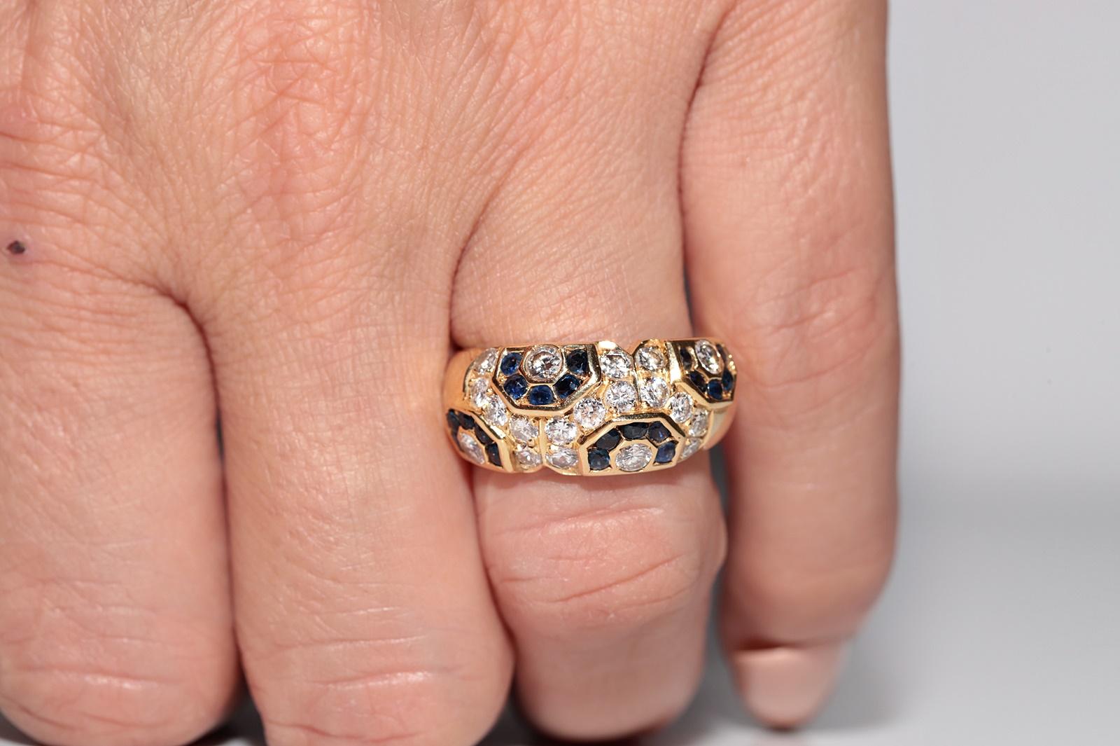 Vintage Circa 1980er Jahre 18k Gold Natürlicher Diamant und Saphir Dekorierter Ring (Brillantschliff) im Angebot