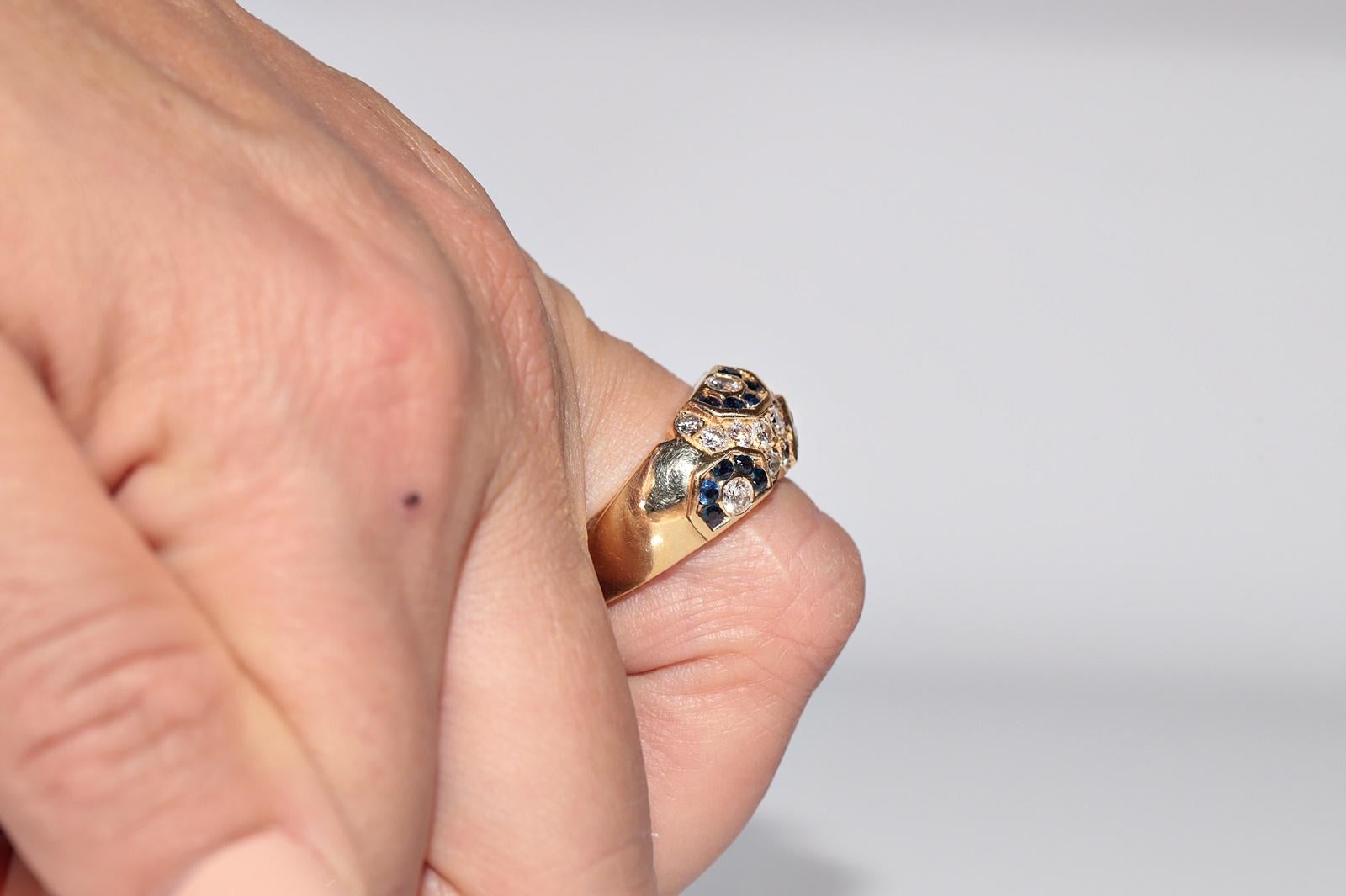 Vintage Circa 1980er Jahre 18k Gold Natürlicher Diamant und Saphir Dekorierter Ring im Zustand „Gut“ im Angebot in Fatih/İstanbul, 34