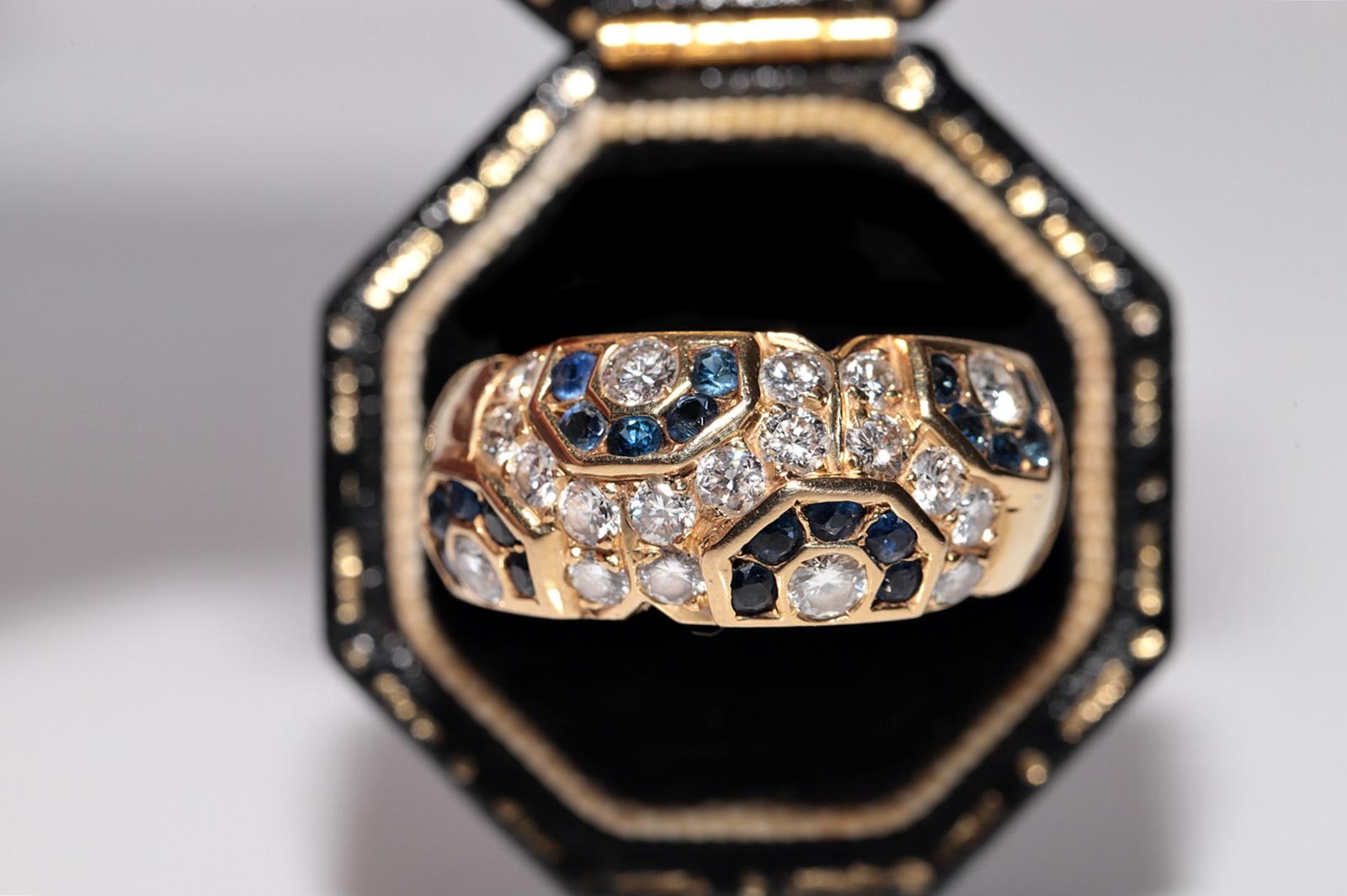 Vintage Circa 1980er Jahre 18k Gold Natürlicher Diamant und Saphir Dekorierter Ring Damen im Angebot