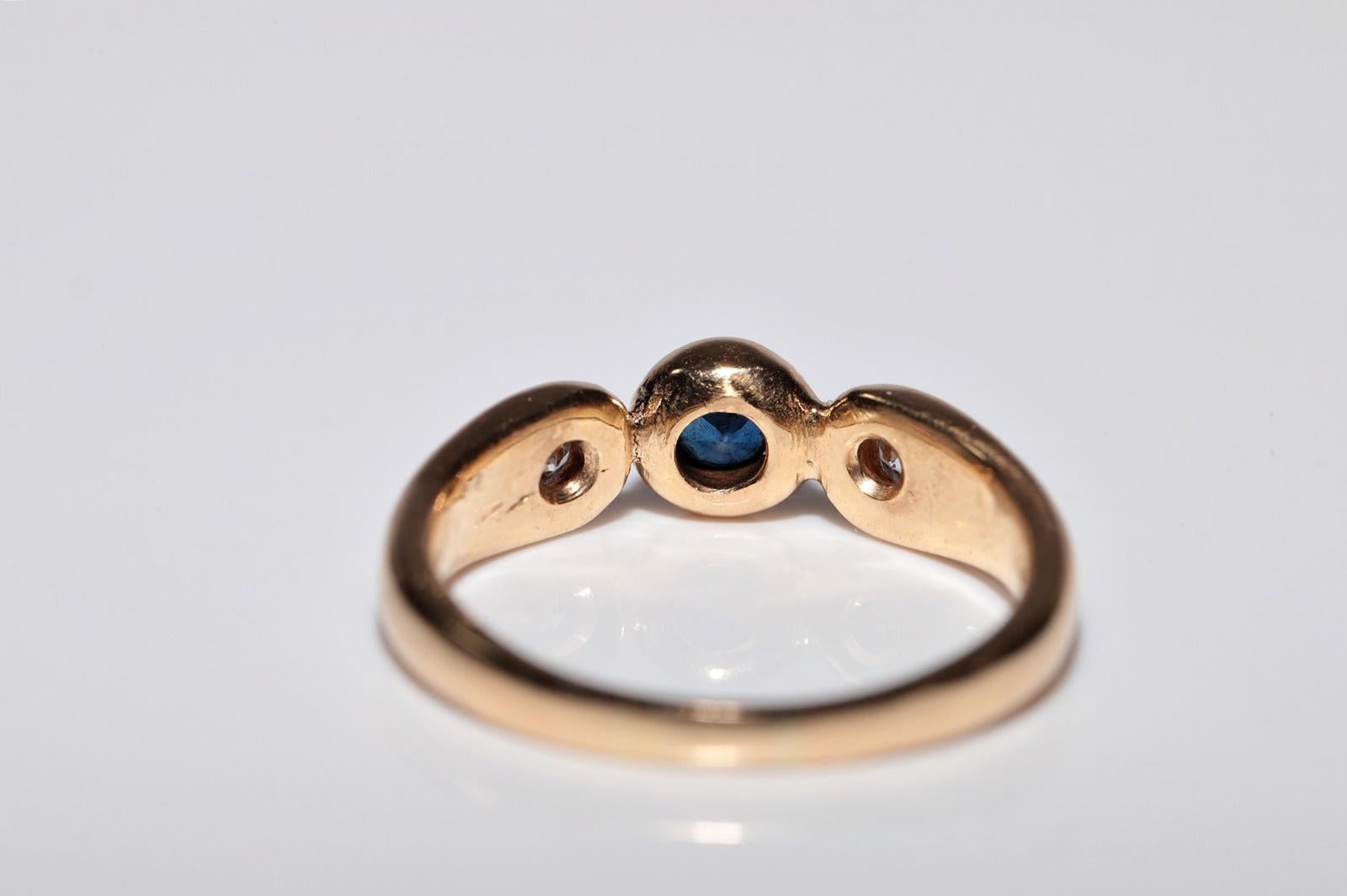 Vintage Circa 1980s 18k Gold Natural Diamond And Sapphire Decorated Band Ring For Sale 1
