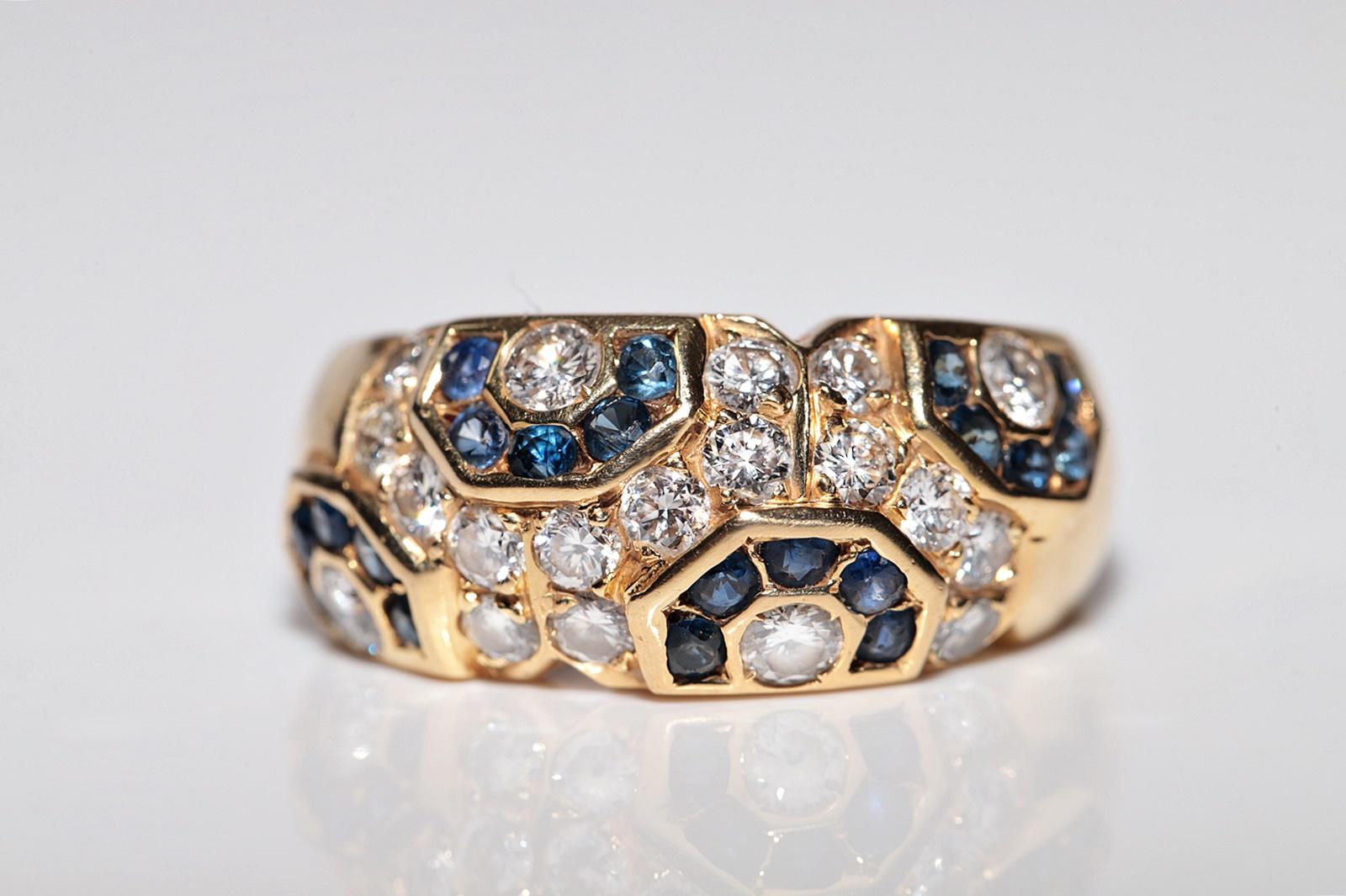Vintage Circa 1980er Jahre 18k Gold Natürlicher Diamant und Saphir Dekorierter Ring im Angebot 1