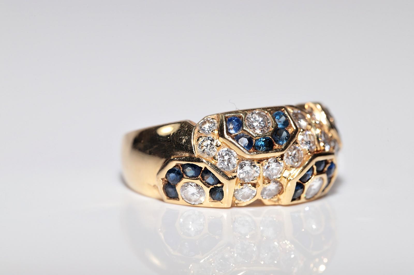 Vintage Circa 1980er Jahre 18k Gold Natürlicher Diamant und Saphir Dekorierter Ring im Angebot 2