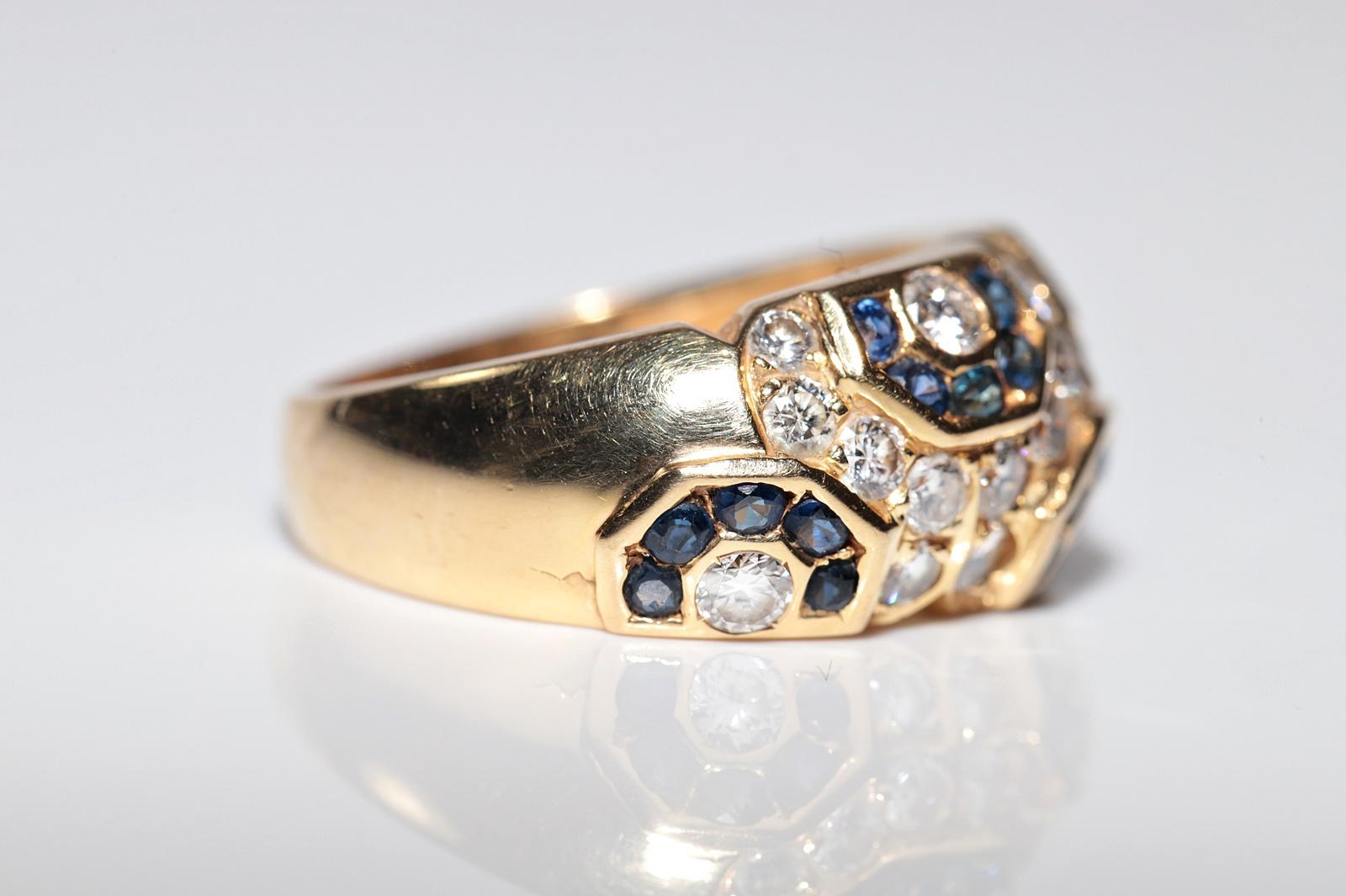 Vintage Circa 1980er Jahre 18k Gold Natürlicher Diamant und Saphir Dekorierter Ring im Angebot 3