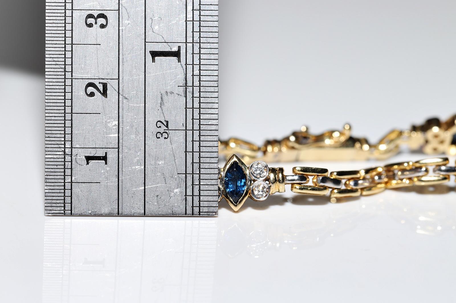 Vintage Circa 1980s 18k Gold Natural Diamond And Sapphire Decorated Bracelet For Sale 4