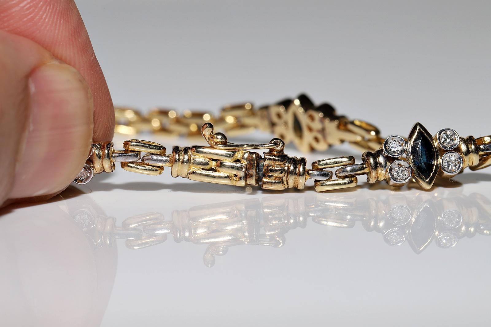 Vintage Circa 1980er Jahre 18k Gold Natürlicher Diamant und Saphir Dekoriertes Vintage-Armband im Angebot 6