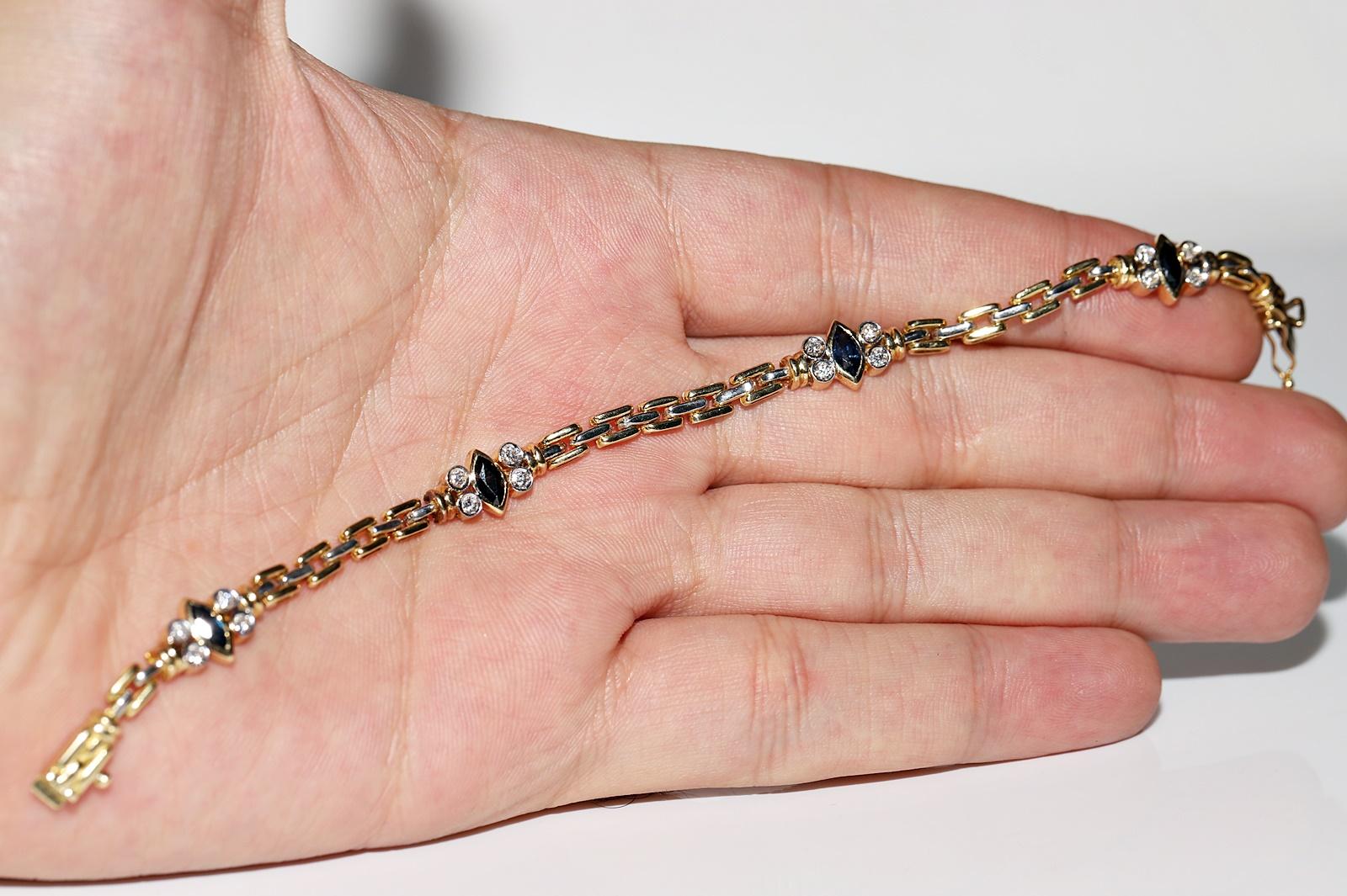 Vintage Circa 1980er Jahre 18k Gold Natürlicher Diamant und Saphir Dekoriertes Vintage-Armband im Angebot 7