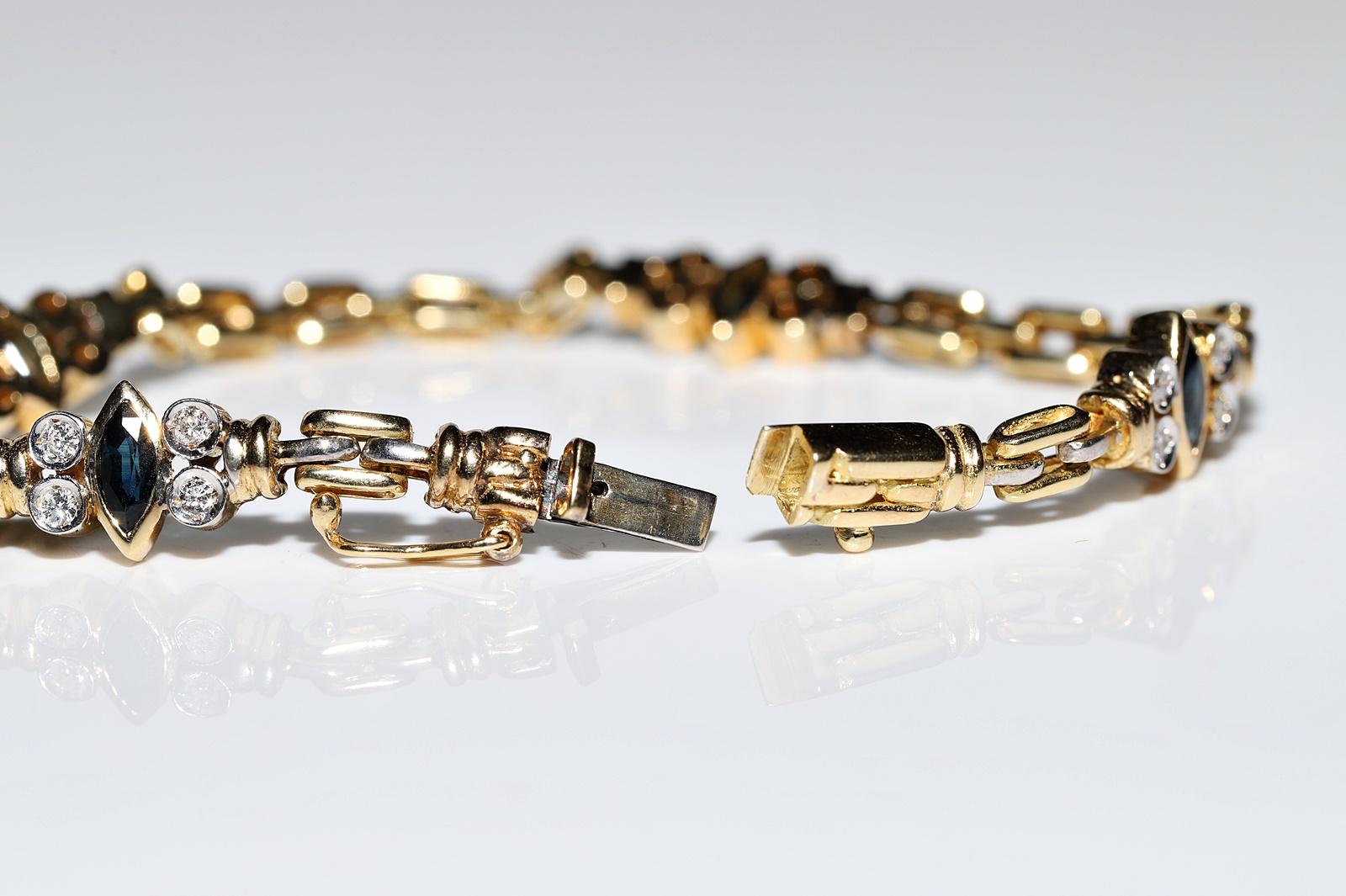 Vintage Circa 1980er Jahre 18k Gold Natürlicher Diamant und Saphir Dekoriertes Vintage-Armband im Angebot 8