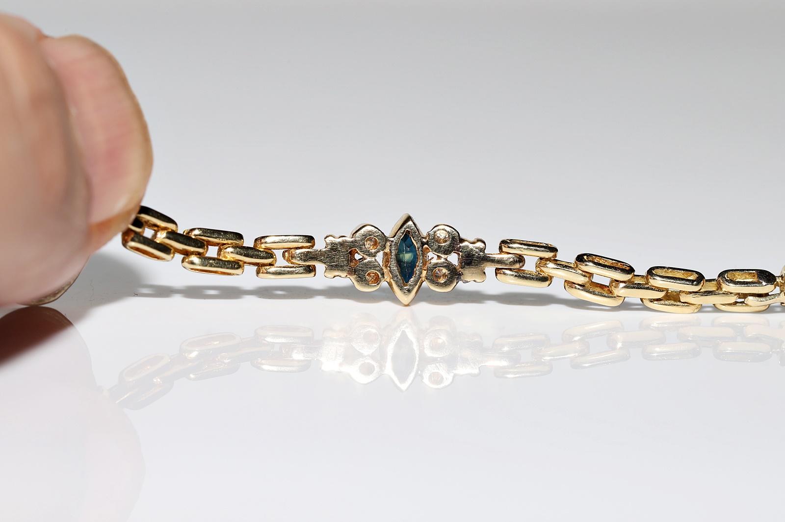Vintage Circa 1980s 18k Gold Natural Diamond And Sapphire Decorated Bracelet For Sale 9