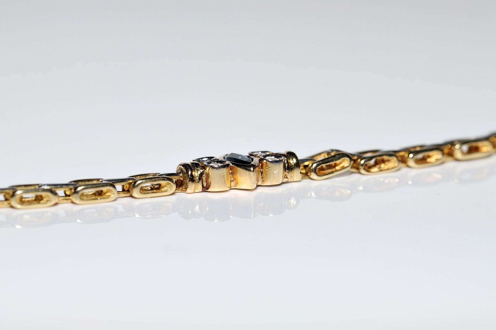 Vintage Circa 1980er Jahre 18k Gold Natürlicher Diamant und Saphir Dekoriertes Vintage-Armband im Angebot 10