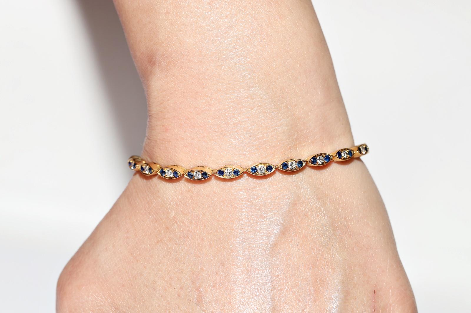 Vintage Circa 1980er Jahre 18k Gold Natürlicher Diamant und Saphir Dekoriertes Vintage-Armband im Angebot 10