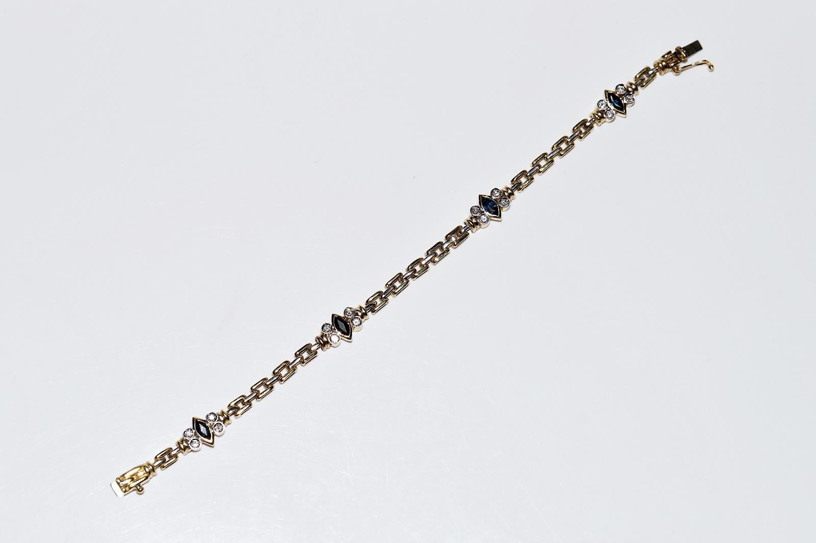 Vintage Circa 1980s 18k Gold Natural Diamond And Sapphire Decorated Bracelet For Sale 12