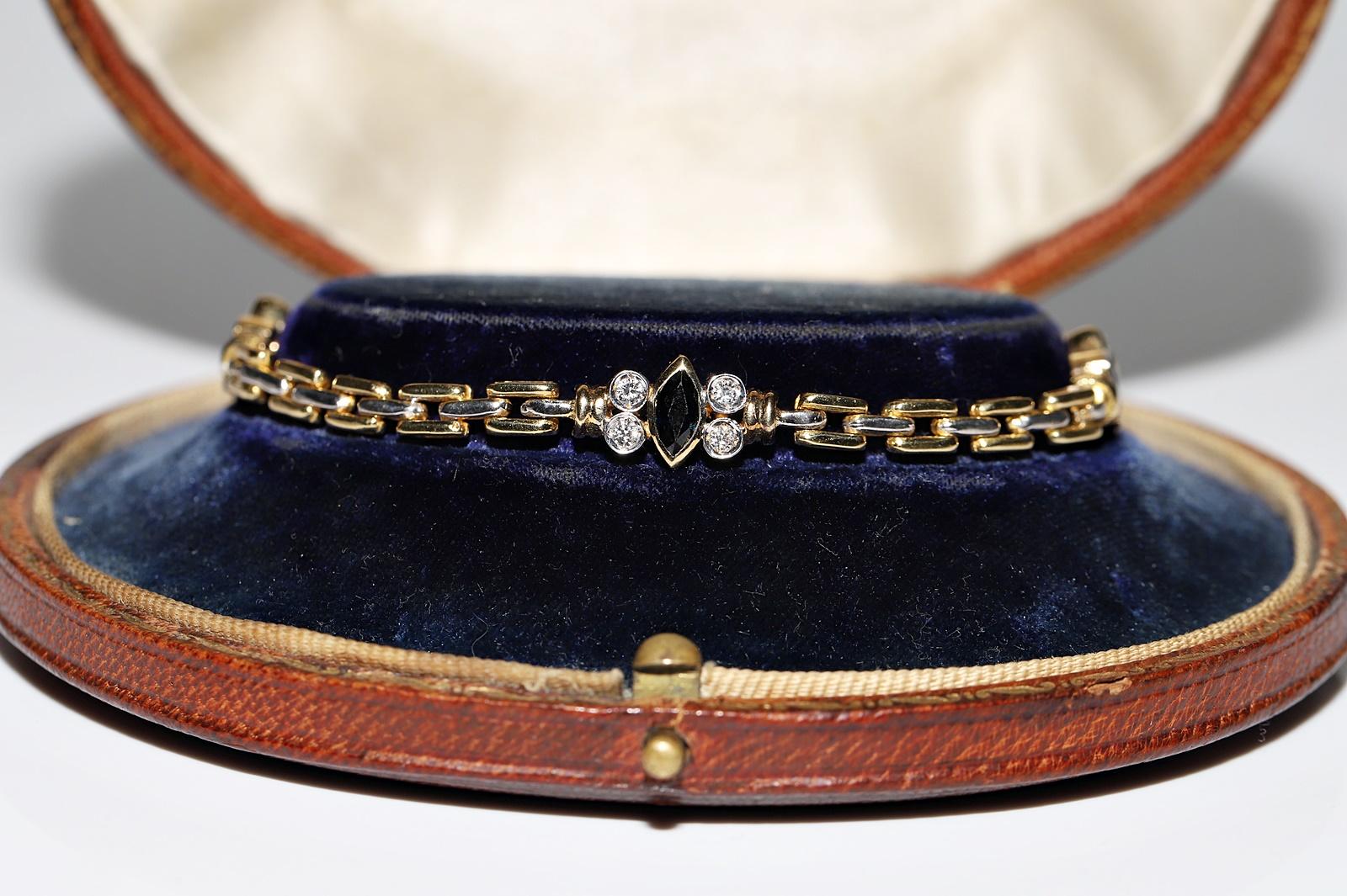 Women's Vintage Circa 1980s 18k Gold Natural Diamond And Sapphire Decorated Bracelet For Sale