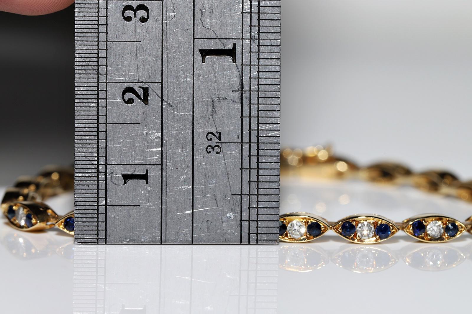 Vintage Circa 1980er Jahre 18k Gold Natürlicher Diamant und Saphir Dekoriertes Vintage-Armband Damen im Angebot