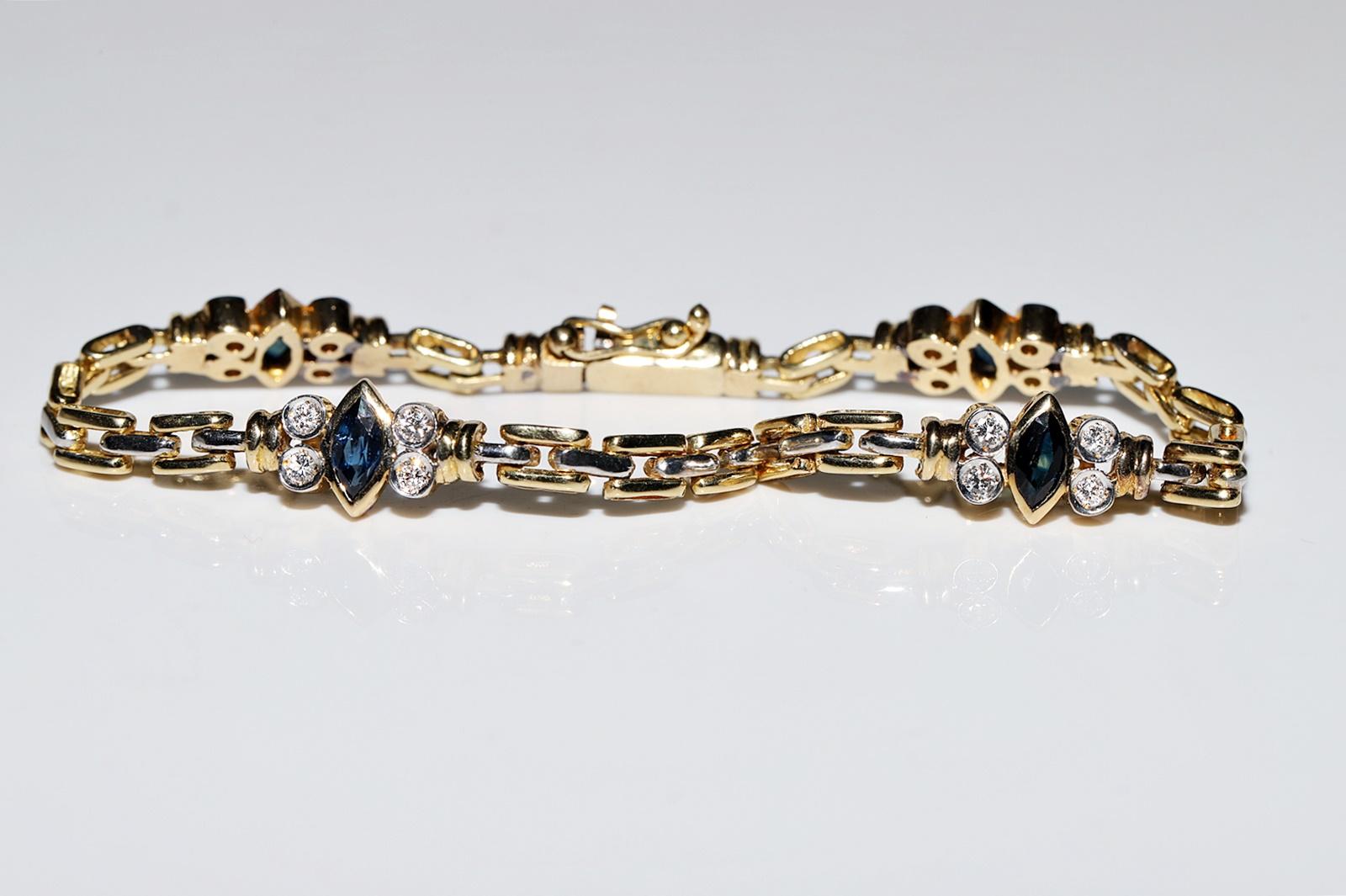 Vintage Circa 1980s 18k Gold Natural Diamond And Sapphire Decorated Bracelet For Sale 2