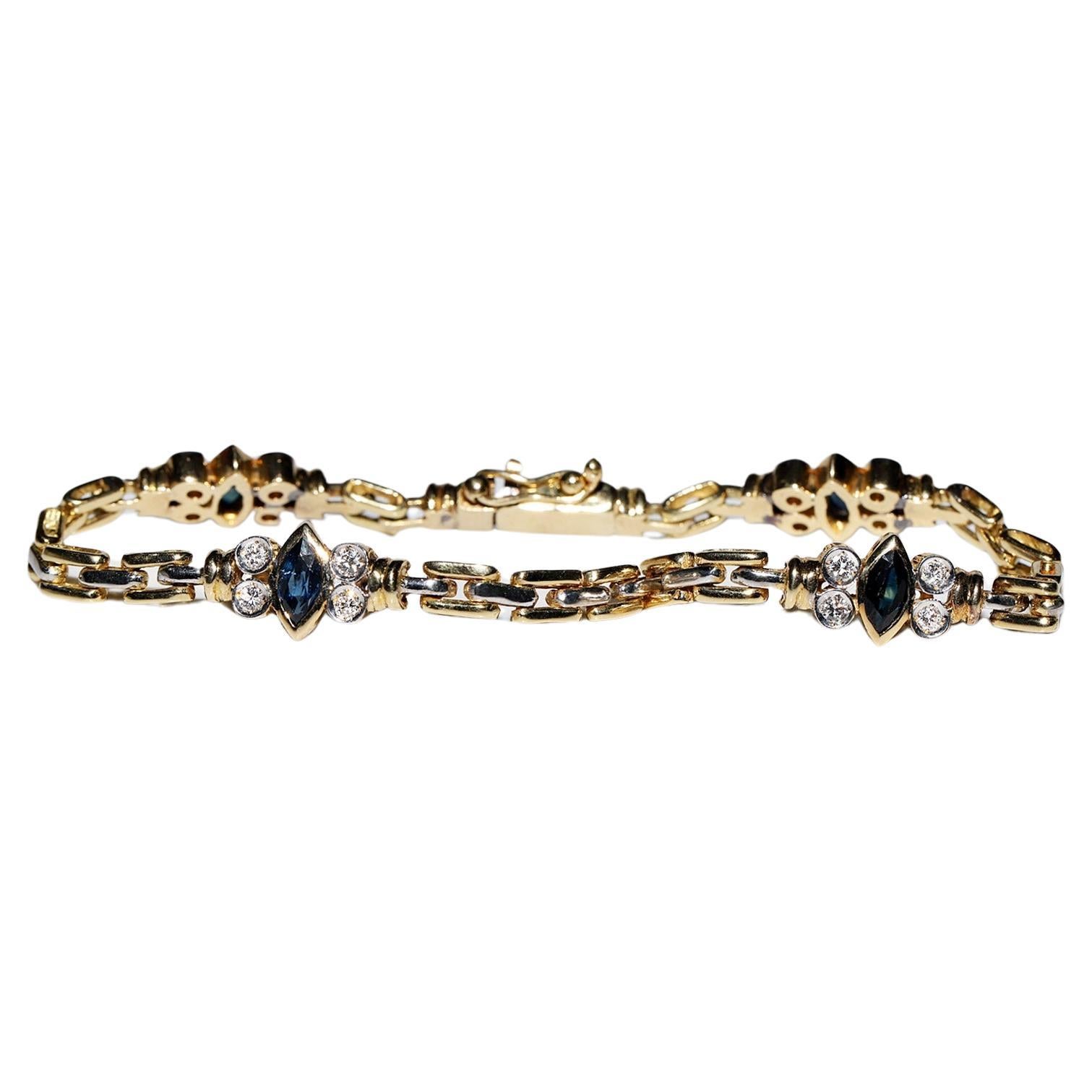 Vintage Circa 1980s 18k Gold Natural Diamond And Sapphire Decorated Bracelet For Sale