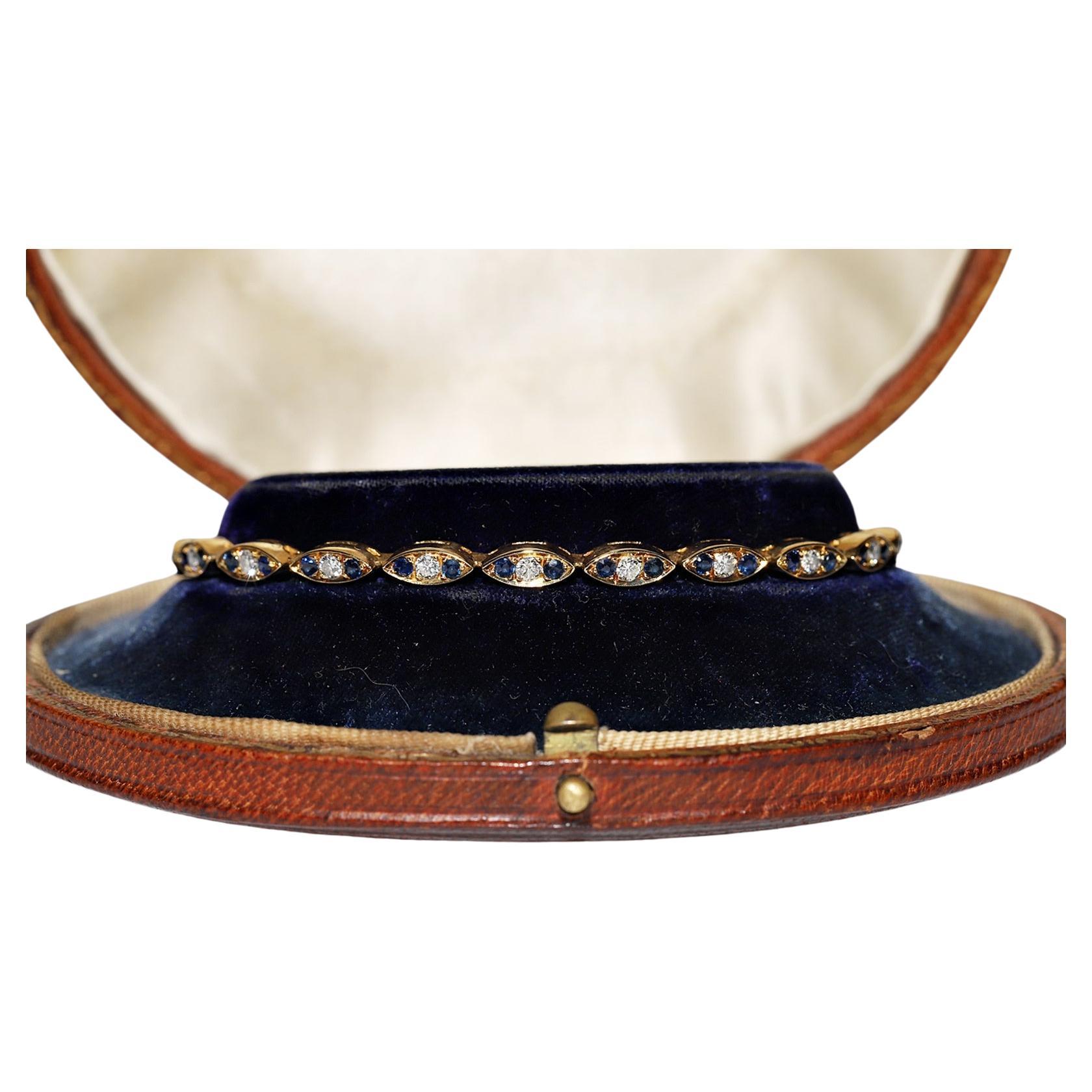 Vintage Circa 1980 Bracelet en or 18k orné de diamants naturels et de saphirs