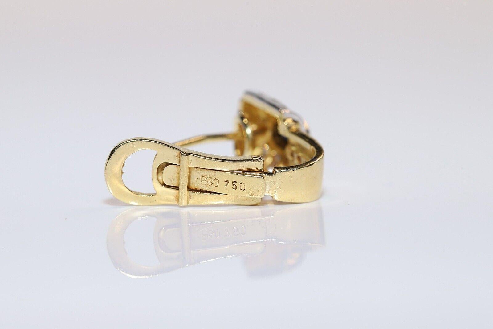 Pendiente Vintage Circa 1980s Oro 18k Decorado con Diamante Natural y Zafiro en venta 4
