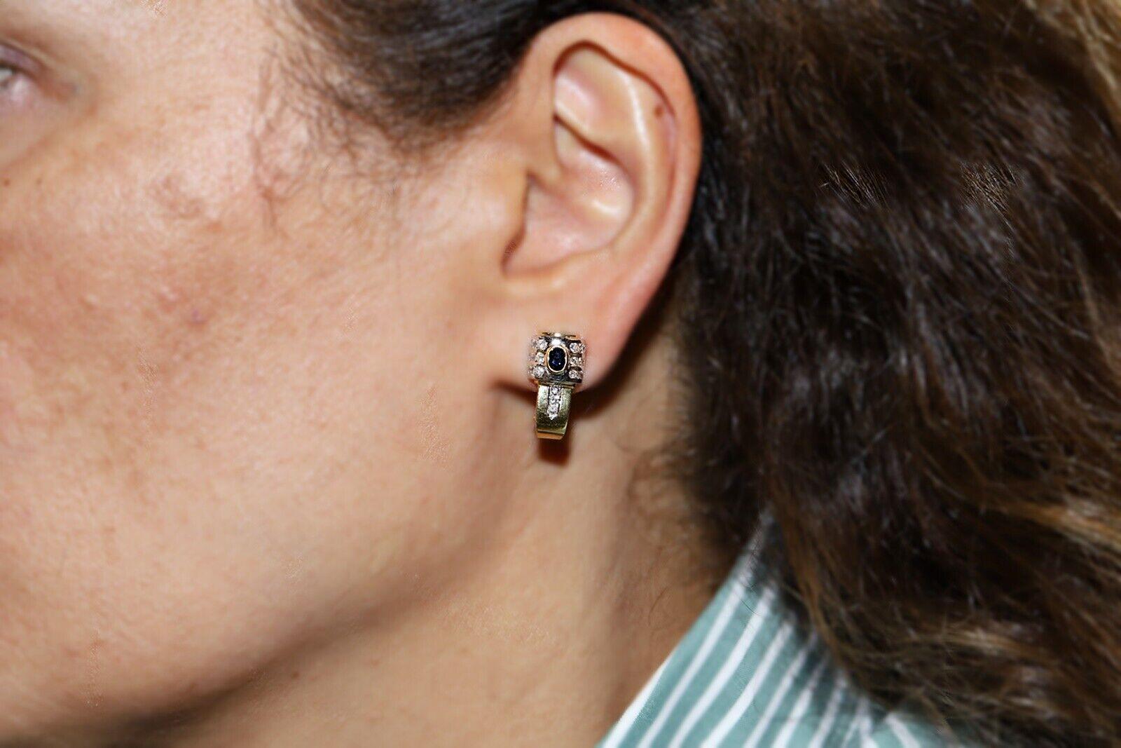 Pendiente Vintage Circa 1980s Oro 18k Decorado con Diamante Natural y Zafiro en venta 6