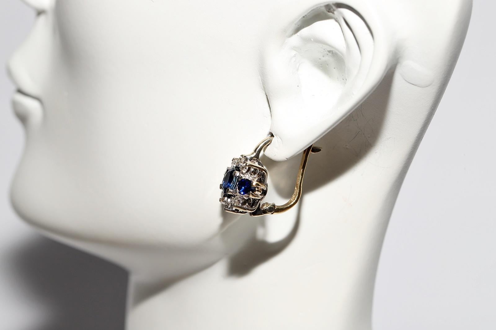Vintage Circa 1980er Jahre 18k Gold Natürlicher Diamant und Saphir Dekorierter Ohrring im Angebot 13