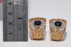 Vintage Circa 1980s 18k Gold Natural Diamond And Sapphire Decorated Earring