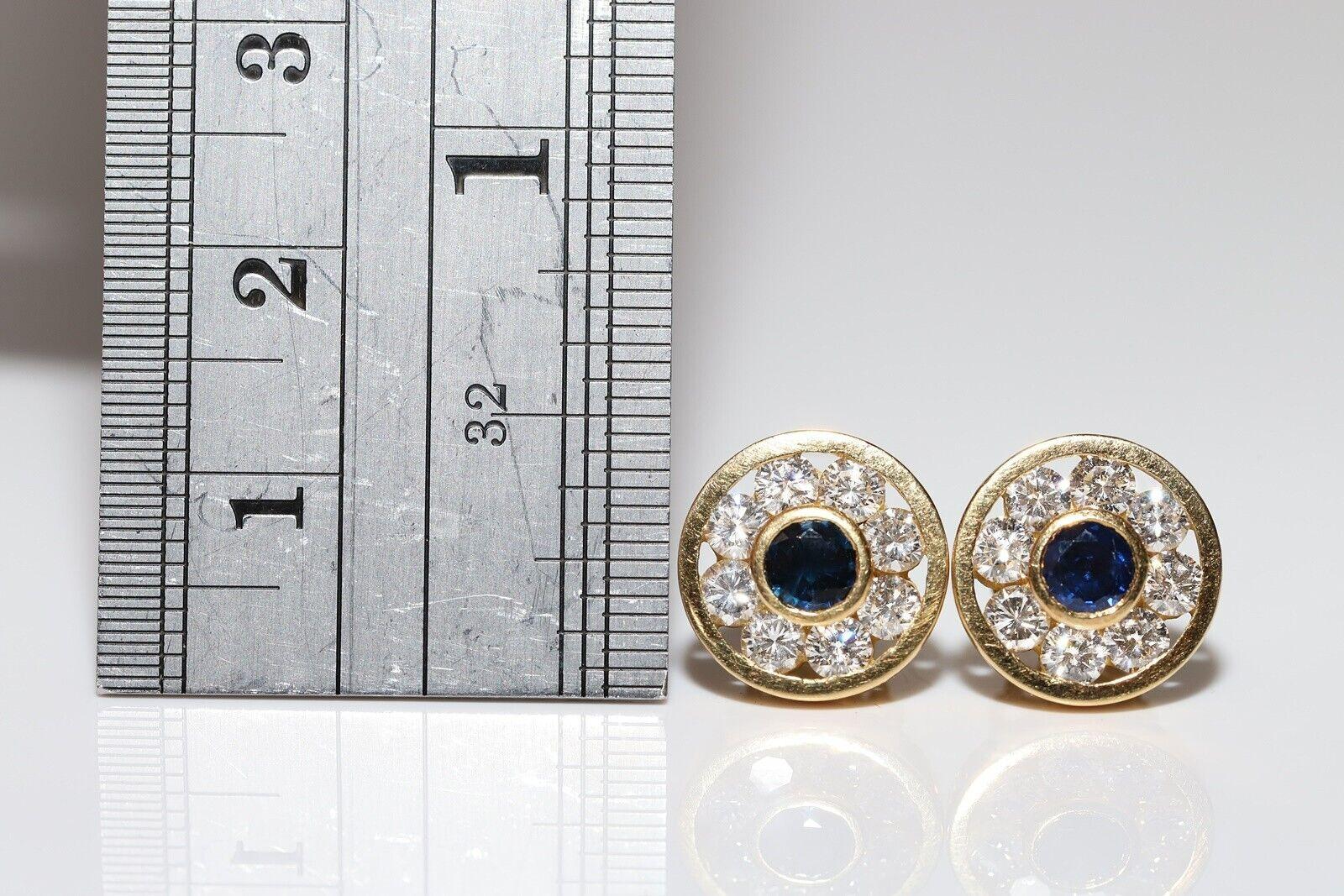 Brilliant Cut Vintage Circa 1980s 18k Gold Natural Diamond And Sapphire Decorated Earring For Sale