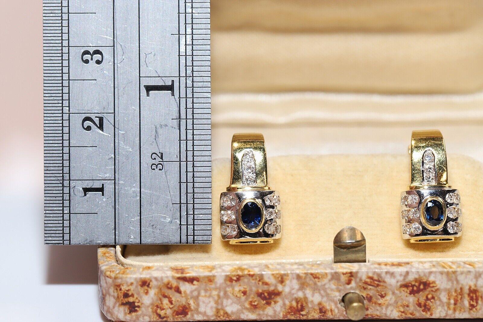 Pendiente Vintage Circa 1980s Oro 18k Decorado con Diamante Natural y Zafiro Corte brillante en venta