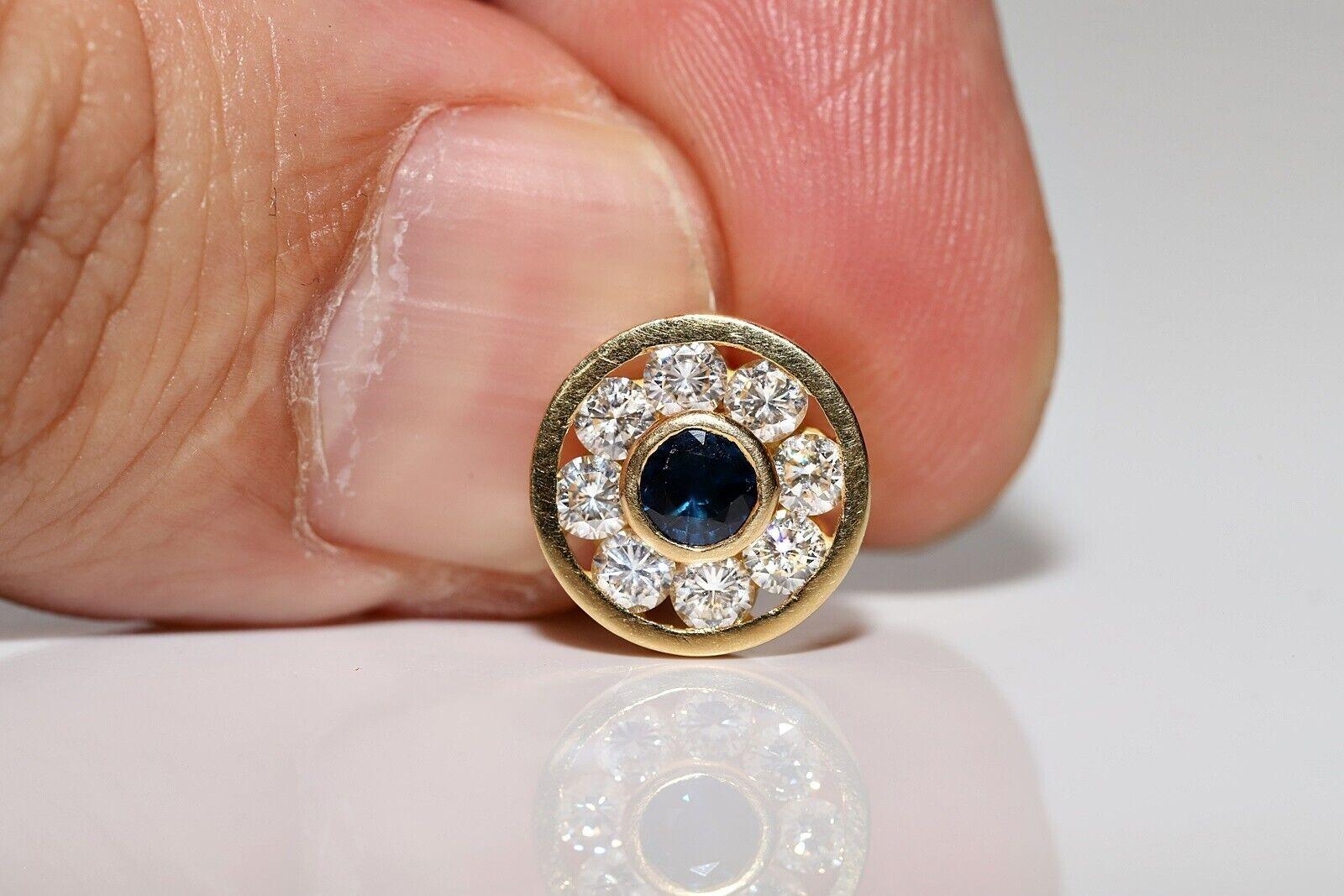 Women's Vintage Circa 1980s 18k Gold Natural Diamond And Sapphire Decorated Earring For Sale
