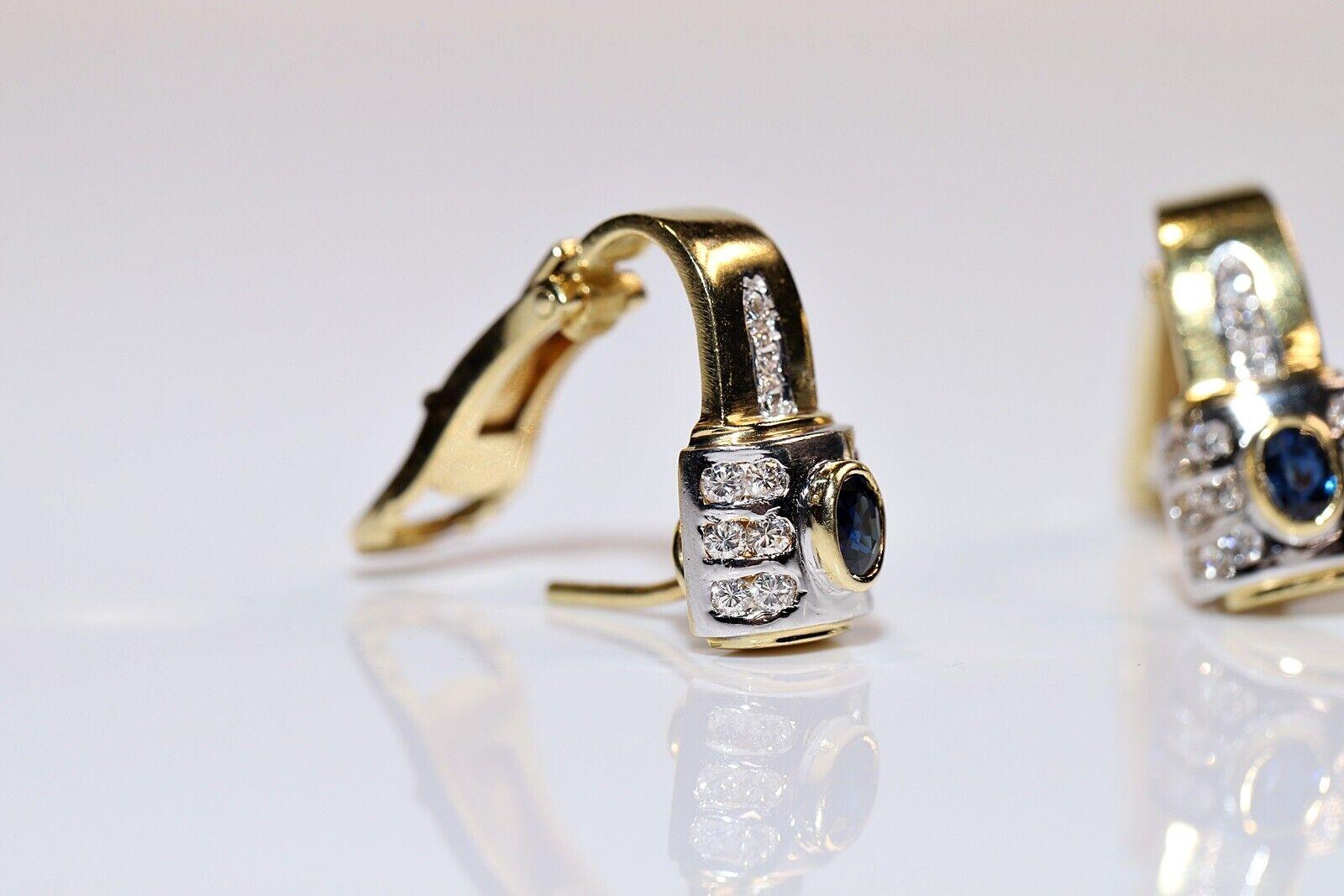 De las mujeres Pendiente Vintage Circa 1980s Oro 18k Decorado con Diamante Natural y Zafiro en venta