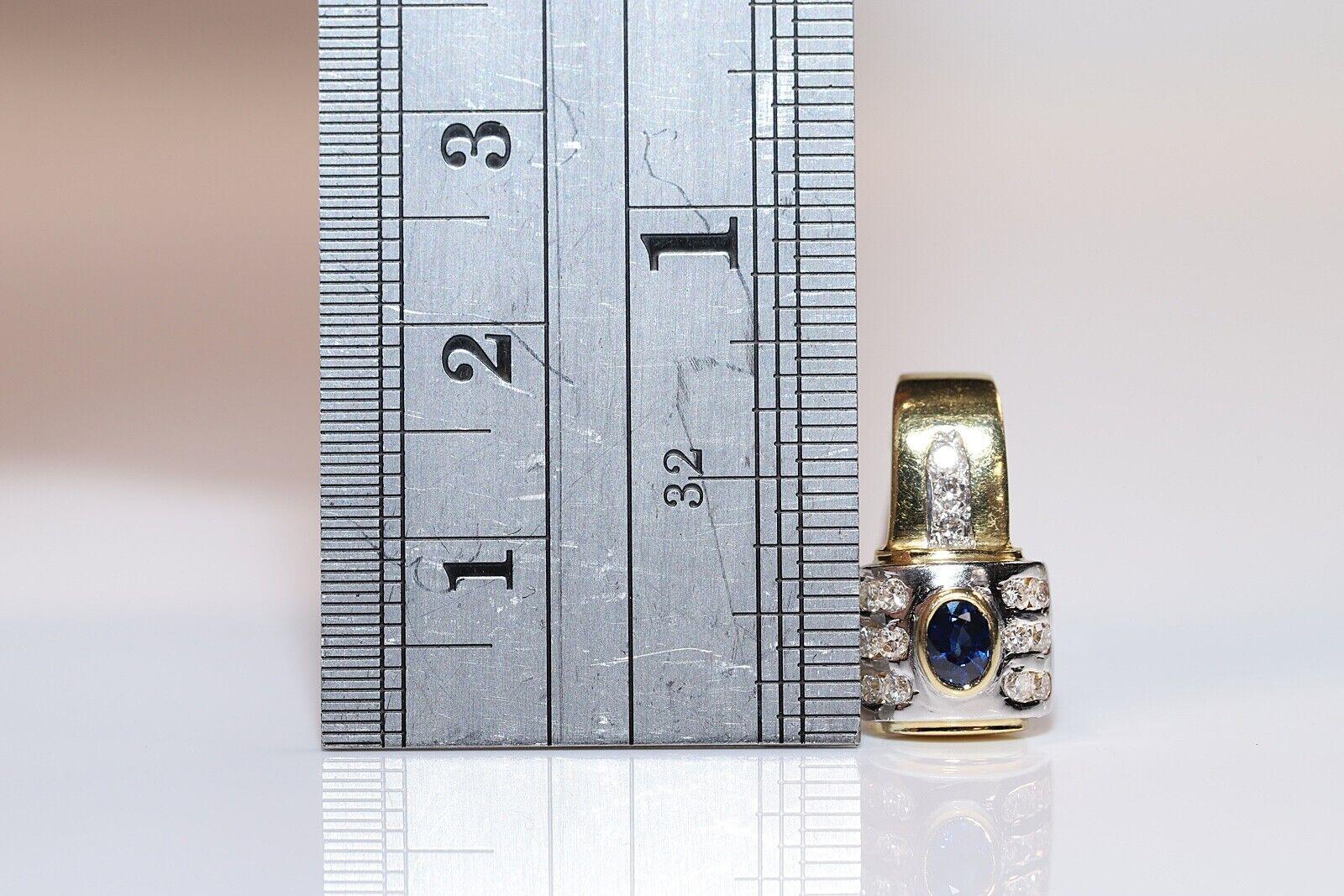 Pendiente Vintage Circa 1980s Oro 18k Decorado con Diamante Natural y Zafiro en venta 1