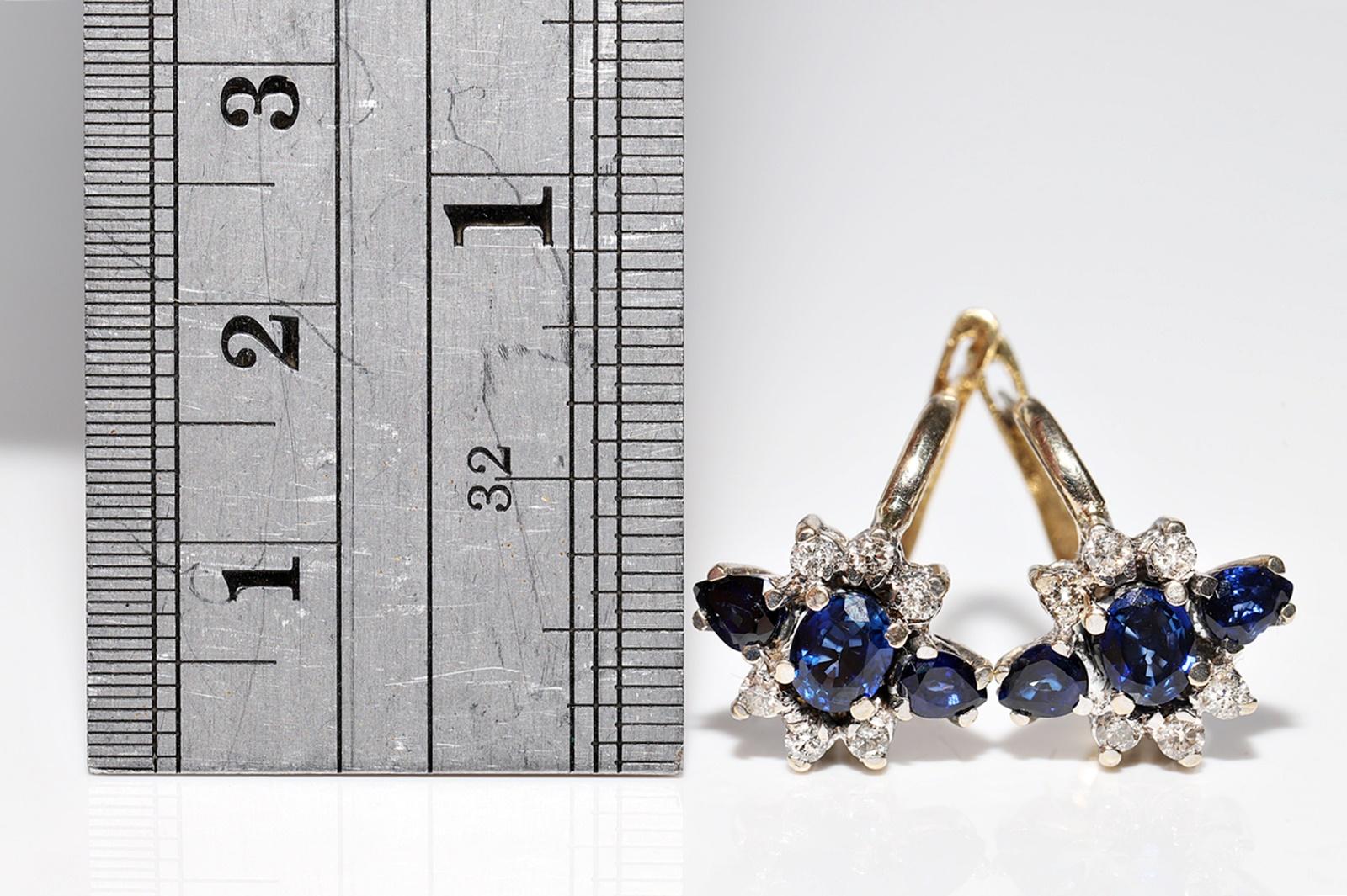Vintage Circa 1980er Jahre 18k Gold Natürlicher Diamant und Saphir Dekorierter Ohrring im Angebot 1