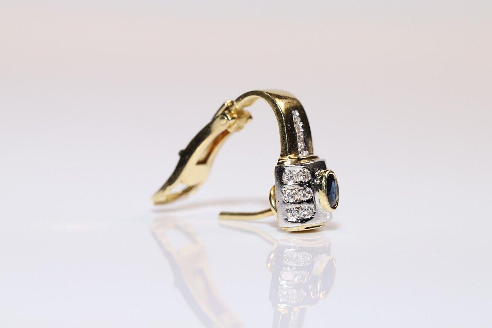 Pendiente Vintage Circa 1980s Oro 18k Decorado con Diamante Natural y Zafiro en venta 2
