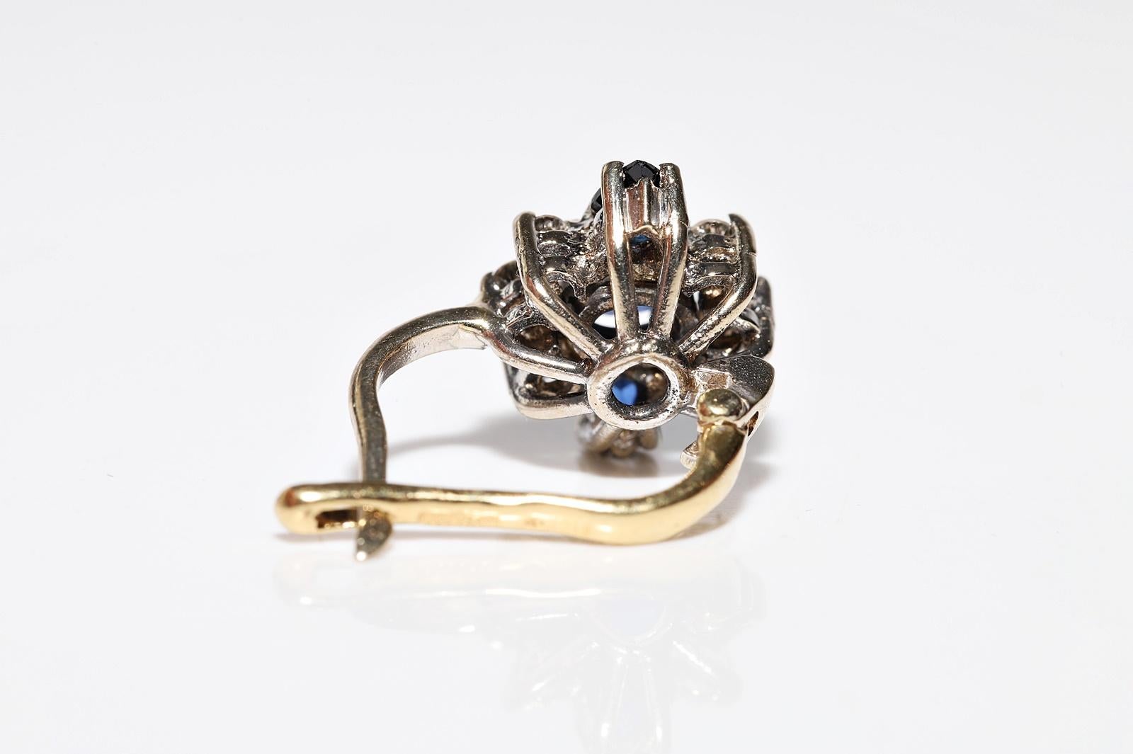 Vintage Circa 1980er Jahre 18k Gold Natürlicher Diamant und Saphir Dekorierter Ohrring im Angebot 3
