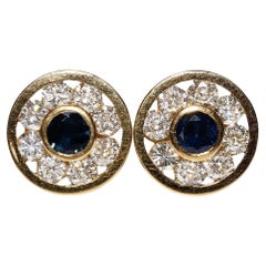 Vintage Circa 1980s 18k Gold Natural Diamond And Sapphire Decorated Earring