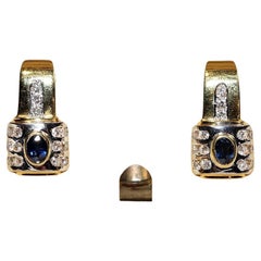 Vintage Circa 1980s 18k Gold Natural Diamond And Sapphire Decorated Earring