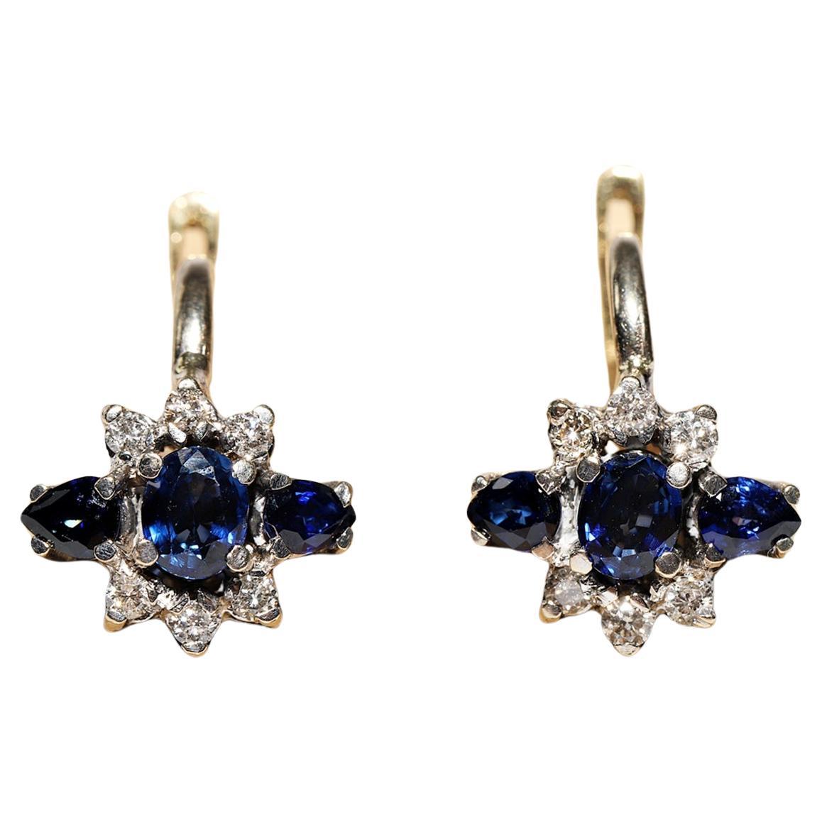 Vintage Circa 1980s 18k Gold Natural Diamond And Sapphire Decorated Earring