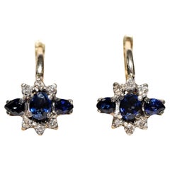 Vintage Circa 1980s 18k Gold Natural Diamond And Sapphire Decorated Earring