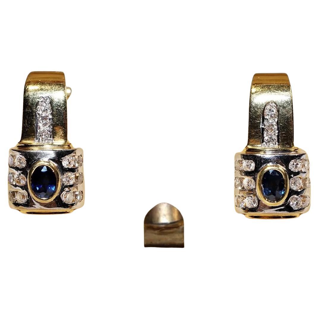 Orecchino decorato con diamanti naturali e zaffiri in oro 18 carati, vintage, anni
80 circa.