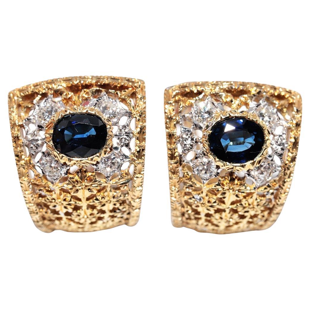 Orecchino decorato con diamanti naturali e zaffiri in oro 18 carati, vintage, anni
80 circa.