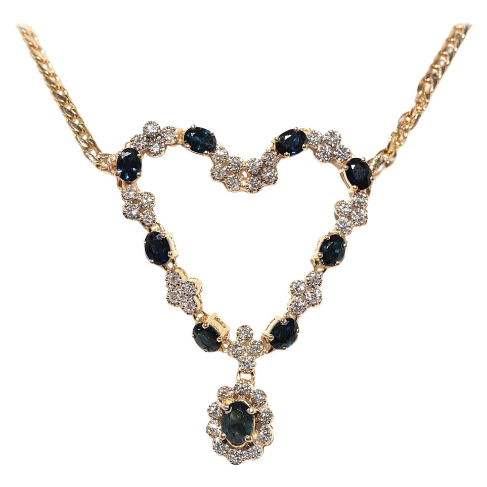 Vintage Circa 1980s 18k Gold Natural Diamond And Sapphire Decorated Necklace