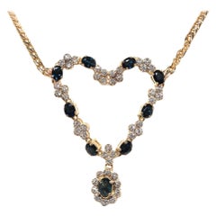 Vintage Circa 1980s 18k Gold Natural Diamond And Sapphire Decorated Necklace