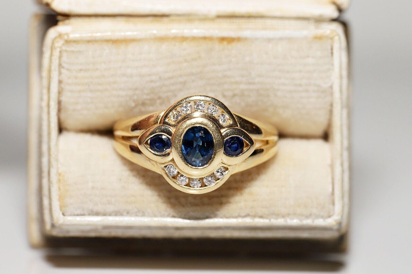 Vintage Circa 1980er Jahre 18k Gold Natürlicher Diamant und Saphir Dekorierter Ring im Angebot 4