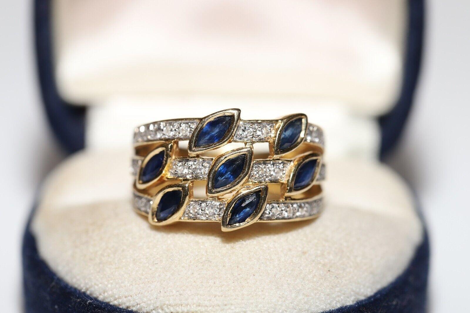 Vintage Circa 1980s 18k Gold Natural Diamond And Sapphire Decorated Ring For Sale 5