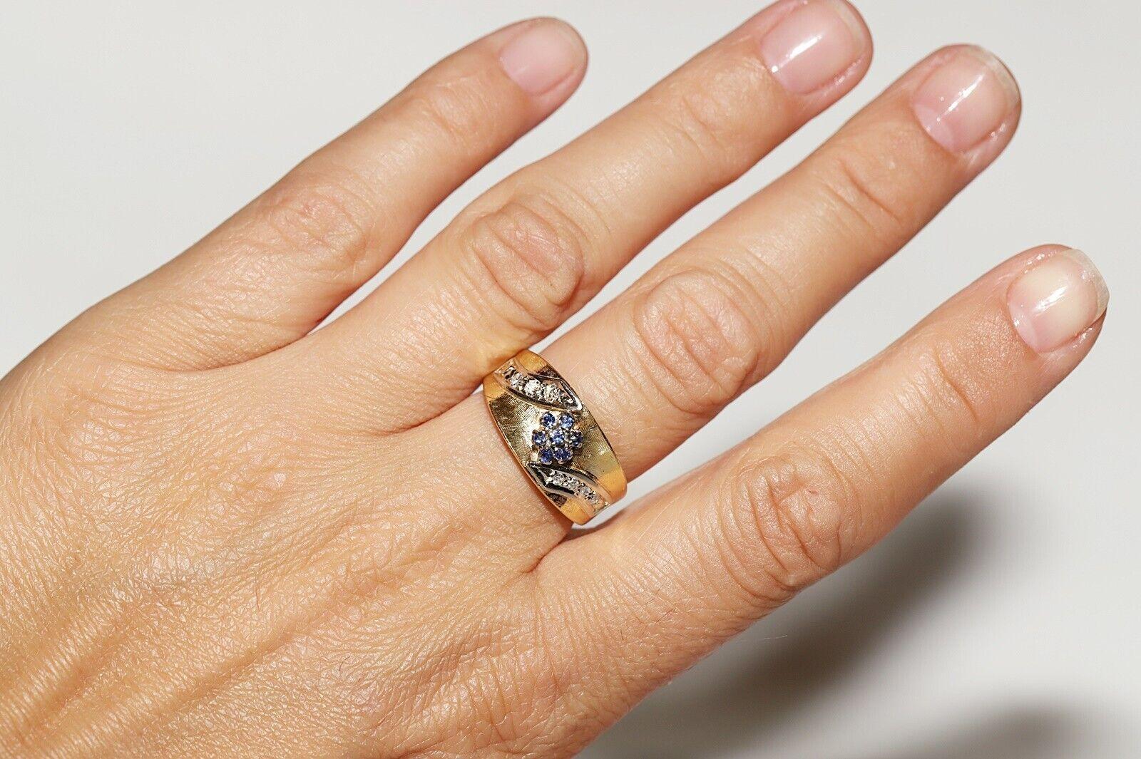 Vintage Circa 1980er Jahre 18k Gold Natürlicher Diamant und Saphir Dekorierter Ring im Angebot 5