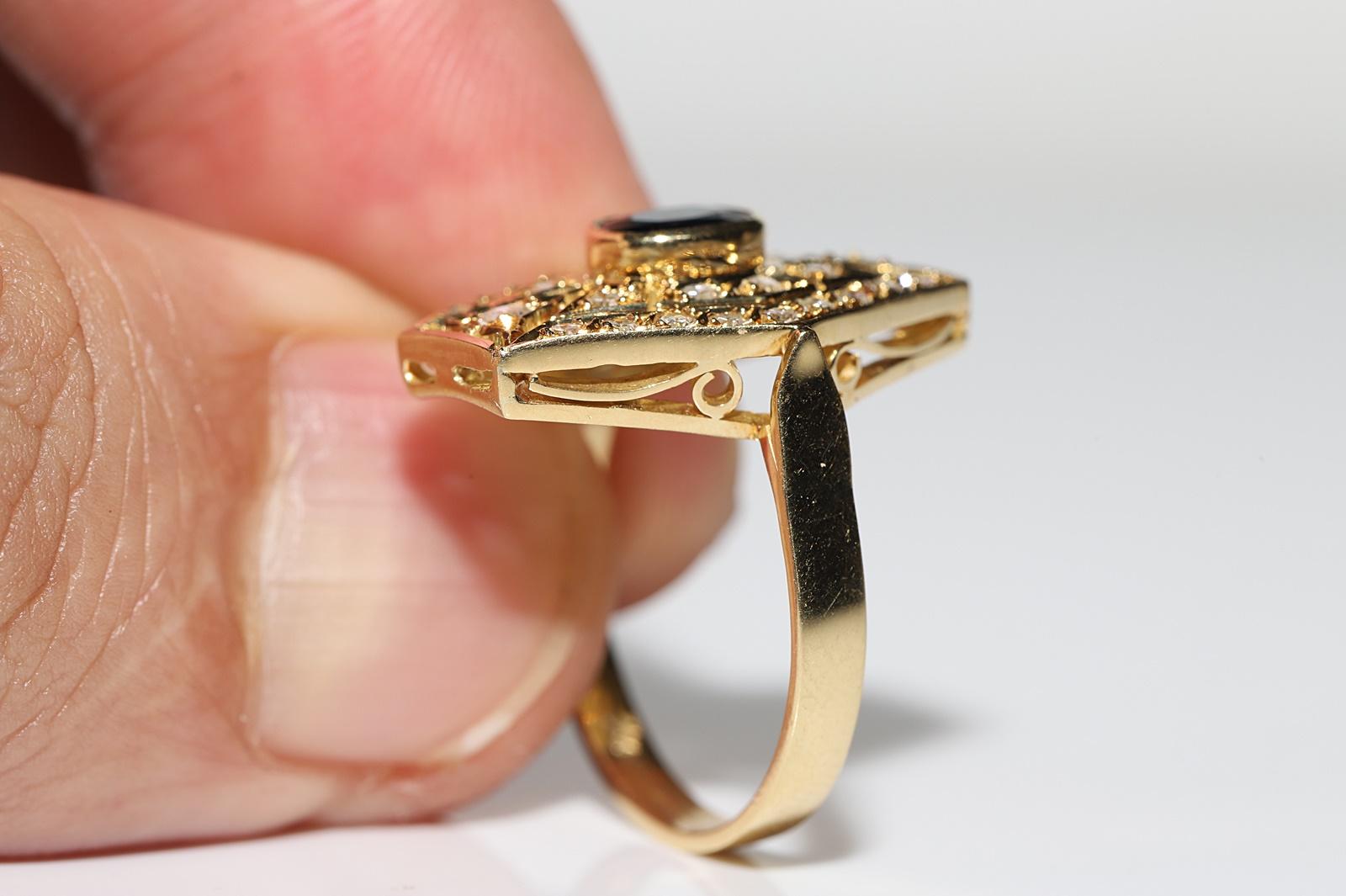 Vintage Circa 1980er Jahre 18k Gold Natürlicher Diamant und Saphir Dekorierter Ring im Angebot 5