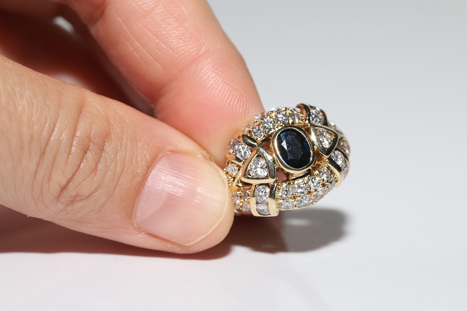 Vintage Circa 1980er Jahre 18k Gold Natürlicher Diamant und Saphir Dekorierter Ring im Angebot 5