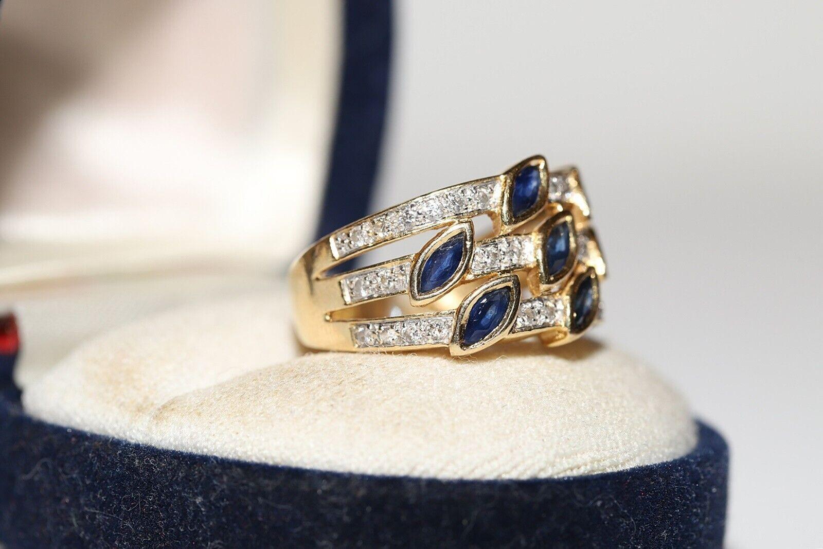 Vintage Circa 1980s 18k Gold Natural Diamond And Sapphire Decorated Ring For Sale 6